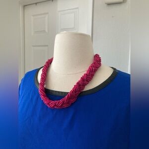 Pink Micro Bead Woven Collar Necklace